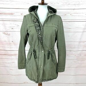 Levi's Army Green Quilted Aztec Elbow Patch Fishtail Hooded Parka Utility Coat